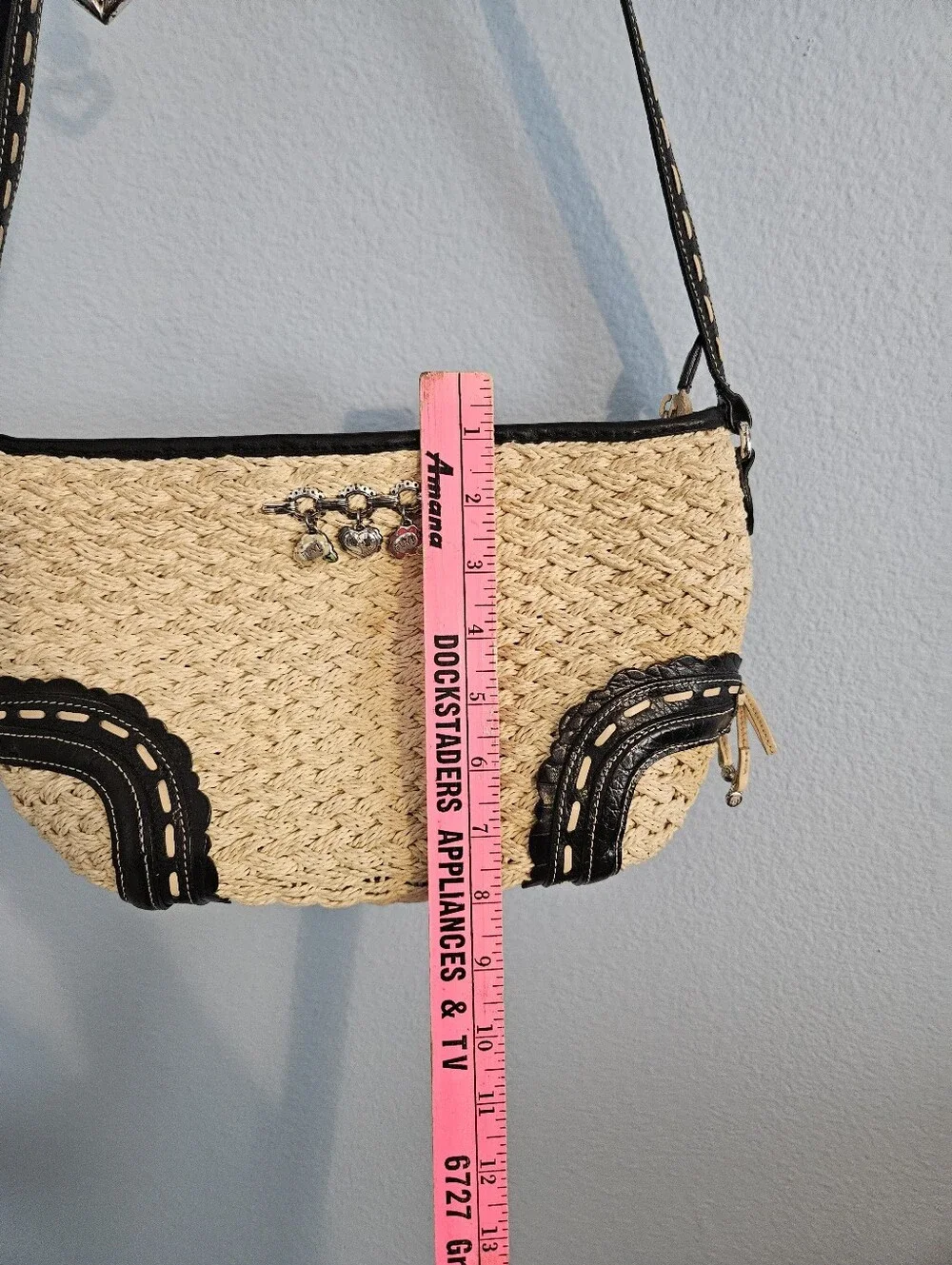 Brighton Woven Straw Crossbody Bag with Black Trim